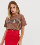 Missguided Michigan Slogan T-shirt In Camel - Brown