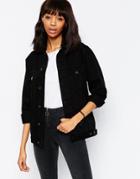 Asos Denim Girlfriend Jacket With Fleece Collar In Clean Black - Clean Black