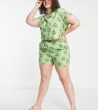 Daisy Street Plus Boxy Boyfriend Shorts In Smile Graphic Floral - Part Of A Set-green