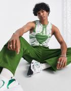 Asos Design Muscle Fit Shrunken Tank Top In 90s Heart Tie Dye-green