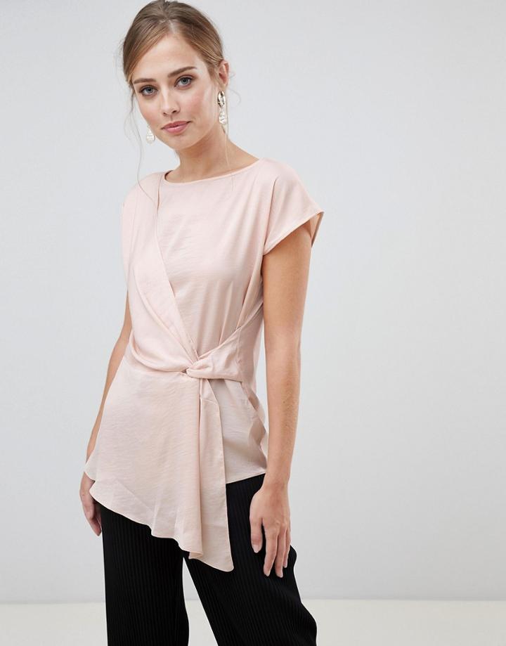 Oasis Satin Drape Front Top In Pink - Red