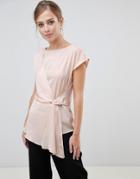 Oasis Satin Drape Front Top In Pink - Red