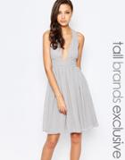 True Decadence Tall Midi Plunge Front Open Back Prom Dress - Gray