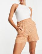 Y.a.s Organic Cotton Broderie Shorts Set In Sand-neutral