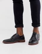 Asos Design Brogue Shoes In Black Leather With Contrast Sole