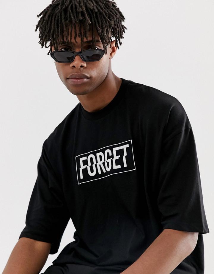 Asos Design Two-piece Oversized T-shirt With Forget Embroidery-black