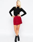 Neon Rose Sangria Suedette Skirt With Button Front - Sangria