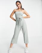 Miss Selfridge Bandeau Rib Jumpsuit In Sage-green