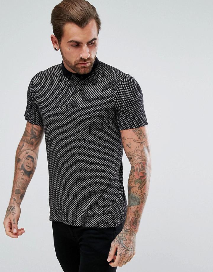 Boss Orange By Hugo Boss Perhaps Slim Fit Paisley Polo Shirt In Black - Black