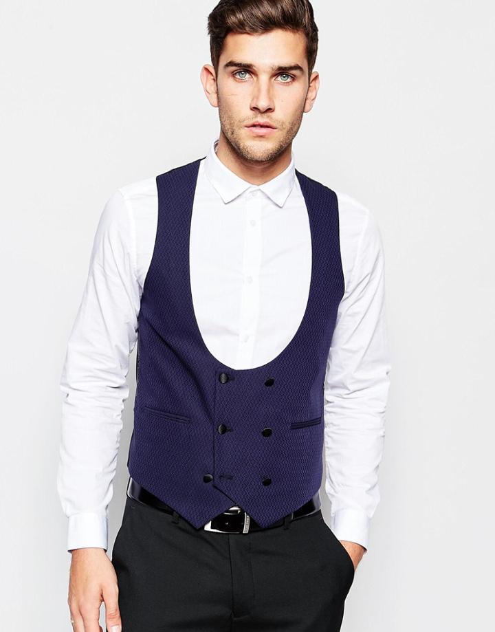 Asos Vest In Textured Cloth - Navy
