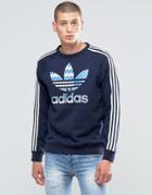 Adidas Originals Camo Crew Sweatshirt In Blue Ay8287 - Blue