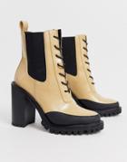 Asos Design Ellen Chunky Lace Up Boots In Beige - Beige