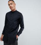 Asos Design Tall Regular Fit Super Longline Shirt With Grandad Collar In Black - Black