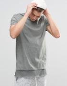 Asos Longline T-shirt With Mesh Hem Extender In Spray Wash Khaki - Khaki