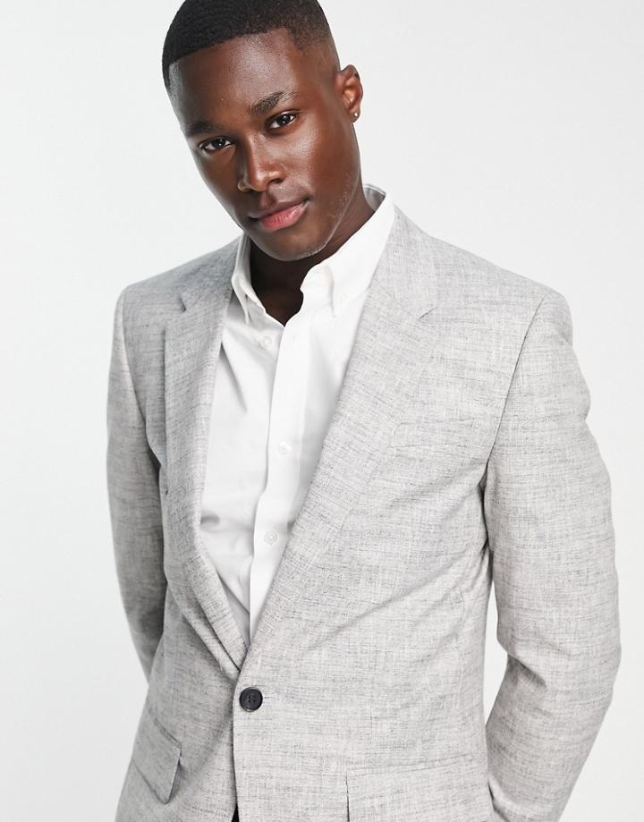 River Island Single Breasted Linen Textured Blazer In Light Gray