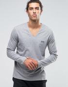 Hugo Boss V-neck Long Sleeve Top In Regular Fit - Gray