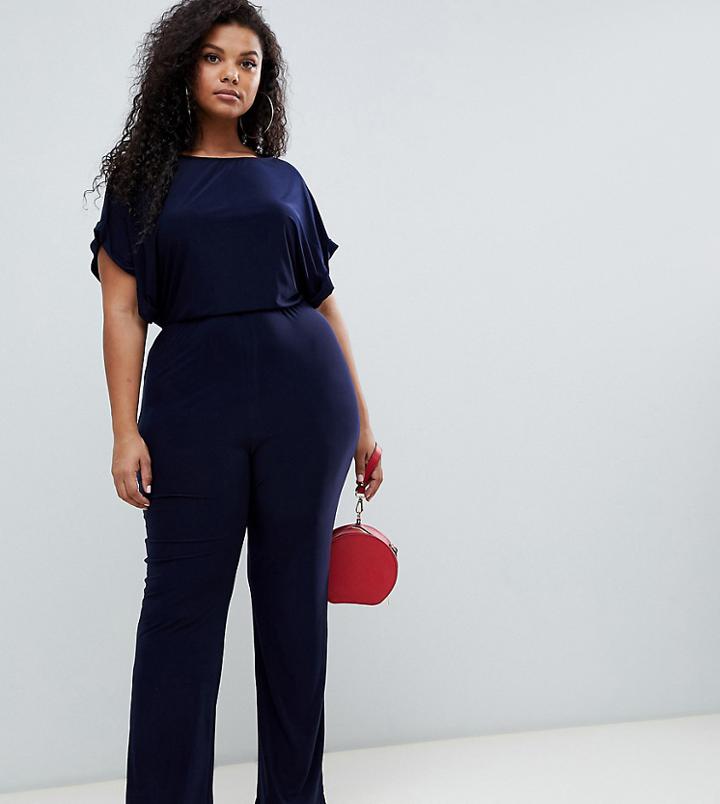 Club L Plus Split Sleeve Jumpsuit - Navy