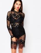 Missguided Lace High Neck Body-conscious Dress - Blac