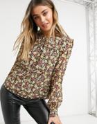 Pieces Blouse With Shoulder Detail In Mixed Ditsy Floral-multi