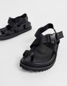 Asos Design Freestyle Toe Loop Sporty Sandals In Black - Black