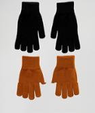 Monki Knit 2-pack Gloves In Black And Mustard - Multi