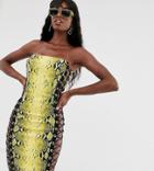 Ttya Bandeau Lace Up Side Pencil Dress In Yellow Snake - Multi