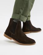Selected Homme Suede Chelsea Boot On Crepe Sole - Brown