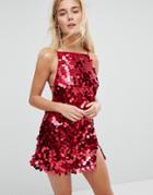 Motel Backless Cami Dress In Disc Sequin - Red