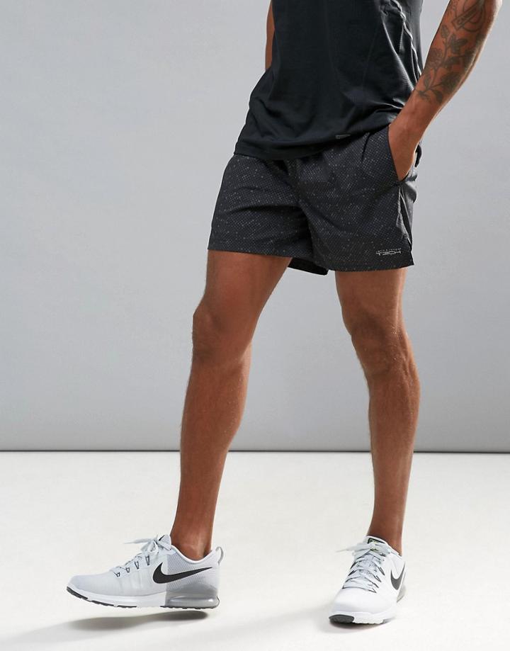 Jack & Jones Tech Training Shorts With All Over Printing Tech Dry Fabric - Black