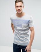 Only & Sons T-shirt With Raw Hem In Mixed Stripe And Pocket - Gray