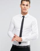 Asos Skinny Shirt In White With Black Tie Pack - White