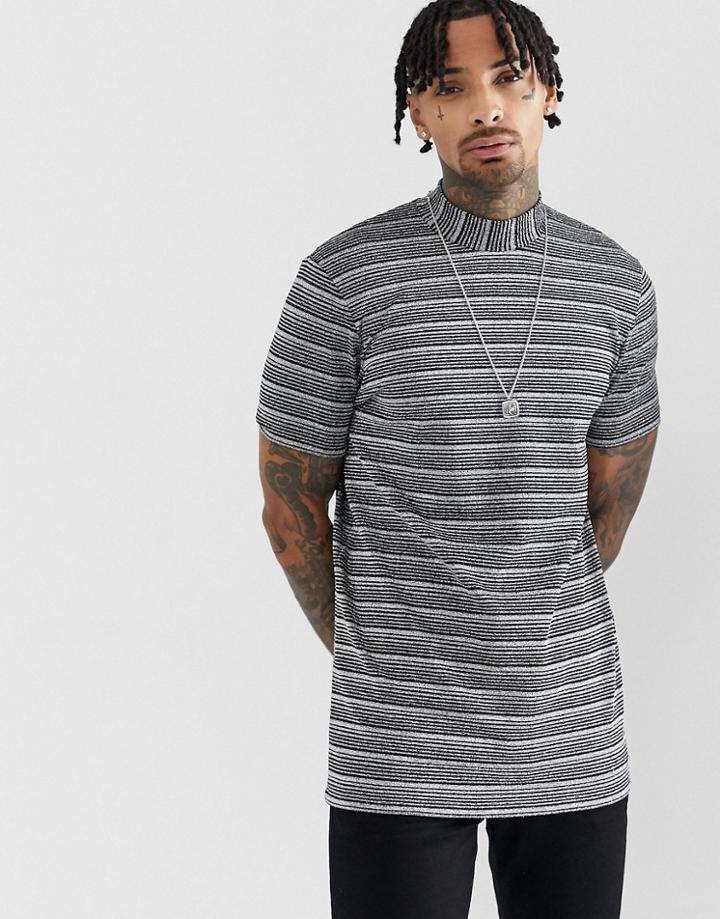 Asos Design Longline T-shirt With Turtleneck In Silver Metallic - Silver