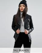 New Look Tall Leather Look Biker Jacket - Black