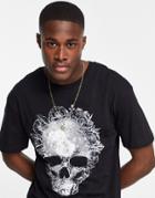 Jack & Jones Originals Oversized T-shirt With Skull Print In Black-gray