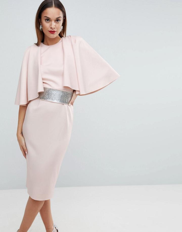 Asos Red Carpet Statement Sleeve Midi Scuba Dress With Detachable Rhinestone Belt - Red