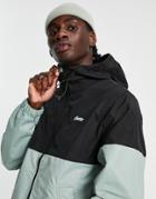 Pull & Bear Color Block Windbreaker In Black And Green-multi
