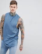 Asos Design Super Longline Vest With Dropped Armhole And Curve Hem In Blue - Gray