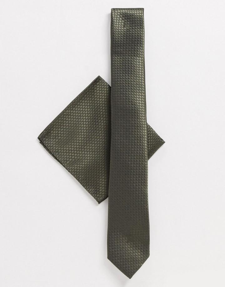 Harry Brown Plain Tie And Pocket Square Set-green