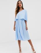 Asos Design One Shoulder Pleated Midi Dress - Blue