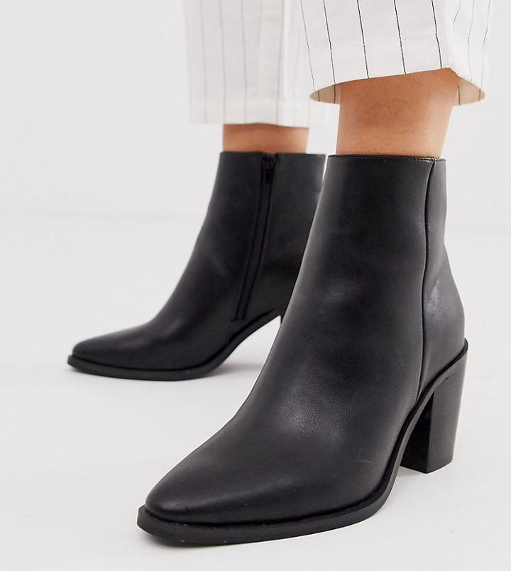 Asos Design Wide Fit Bluebell Clean Western Boots In Black - Black