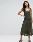 Selected Printed Mesh Midi Dress - Green