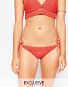 South Beach Polly Hand Crochet Tie Side Bikini Bottom - Coral