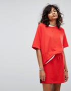 Noisy May Slouchy T-shirt With Color Blocking Stripe - Red