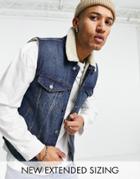 Asos Design Denim Vest In Dark Wash With Sherpa Lining-blues