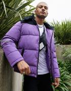 Asos Unrvlld Spply Puffer Jacket With Color Block Panel In Purple