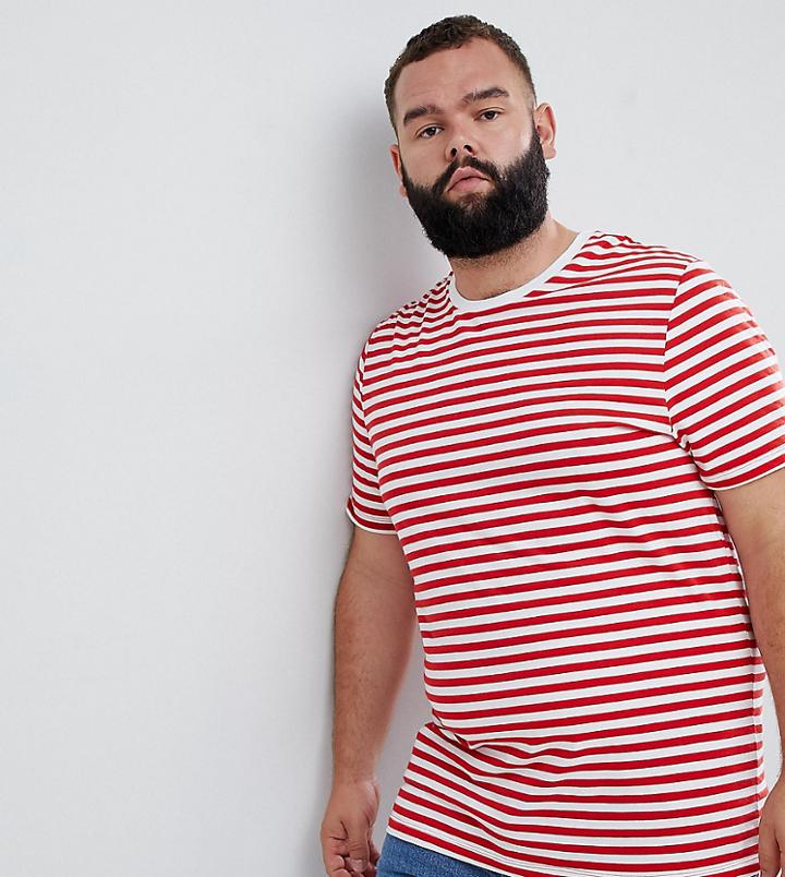 Asos Design Plus Stripe T-shirt In Red And White - Multi