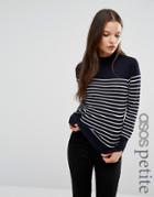 Asos Petite Sweater In Stripe With High Neck - Multi