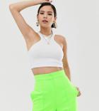 Collusion Racer Front Crop Tank In White - White