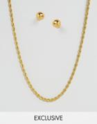 Reclaimed Vintage Stud Earrings & Chain Necklace Multipack Set - Gold