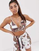 Missguided Scarf Print Bralette In White Paisley - Multi